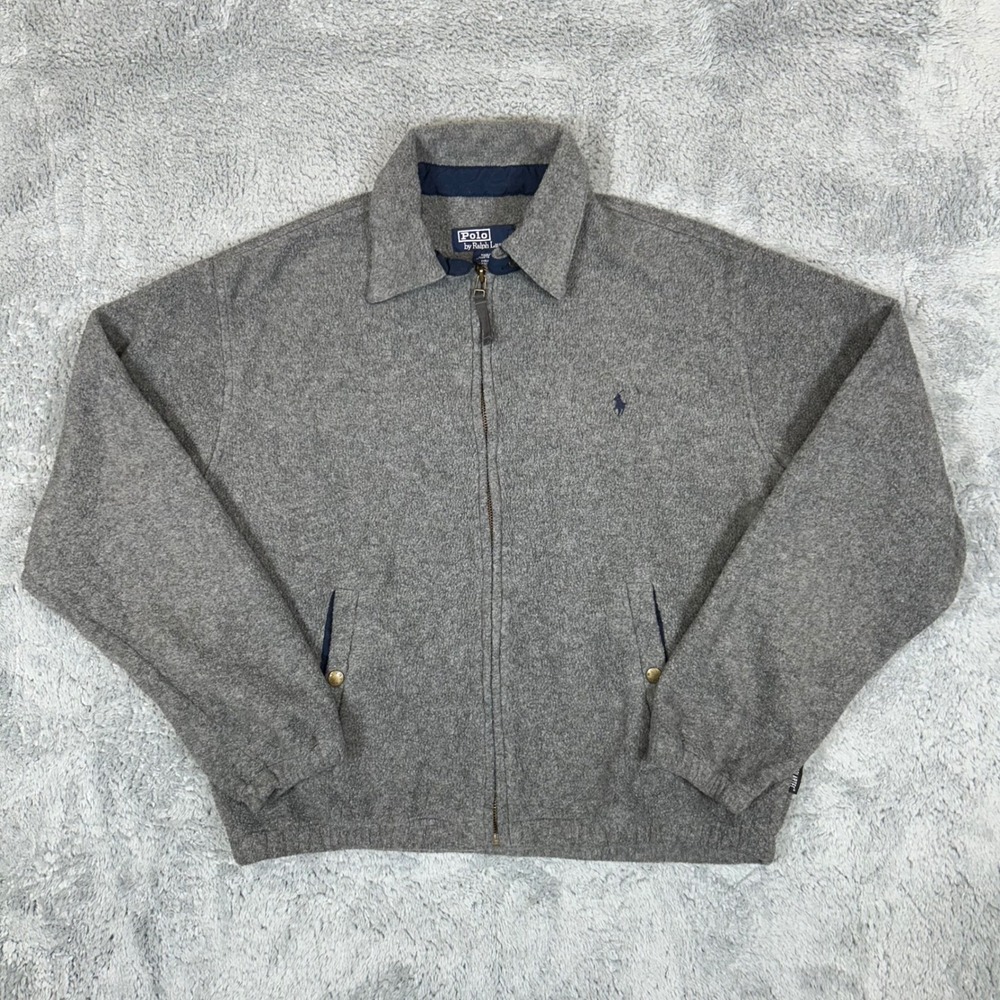 Polo Ralph Lauren Mens Gray Polartec Fleece Full Zip Jacket Med Heather Grey VTG